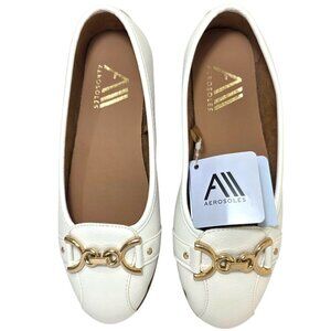 Aerosoles Comfort Buckle Ballet Shoes Wide Width Womens Size 7W, 10W & 12W White